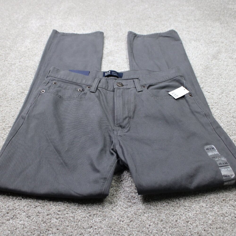 GAP Denim Chino Pants NWT Mens 30x32 Gray Straight Leg Flat Front Mid Rise - Picture 2 of 15